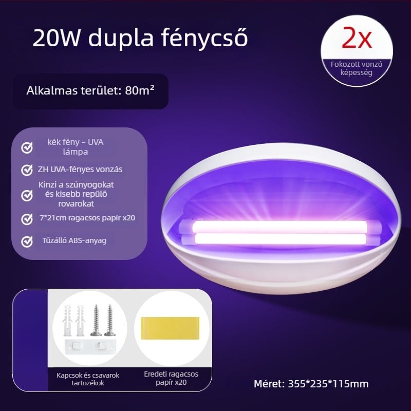 Fali LED szúnyogriasztó lámpa, fényhullámmal vonzza a szúnyogokat és elektromos ölő mechanizmus, alumínium háló, 61 m² felett, 2 éves garancia