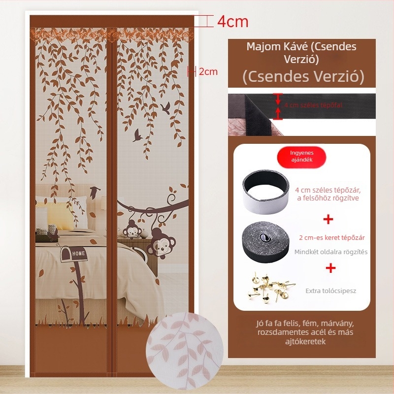 Ajtó szúnyogháló-függöny a hálószobába, modern, minimalist stílus, növényi mintázat