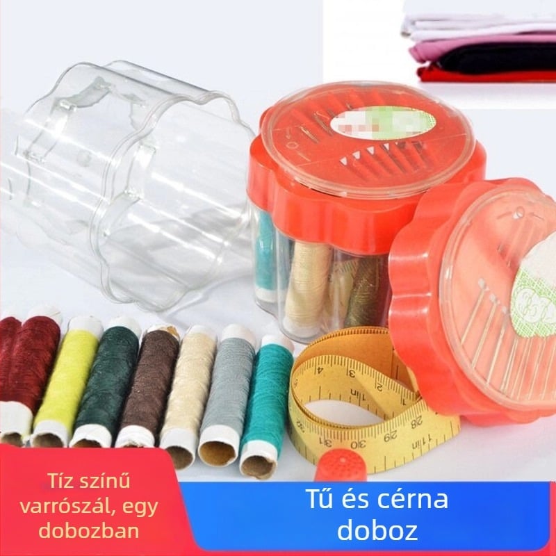 Hordozható tűdoboz készlet — műanyag varrókészlet, kompakt, kb. 32 g