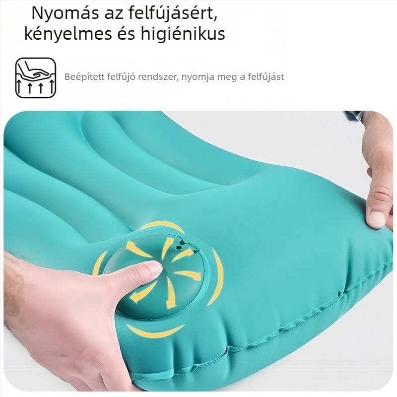 Felfújható utazópárna deréktámasz-támogatással, összecsukható, 122 g, vastagított levegőpárna