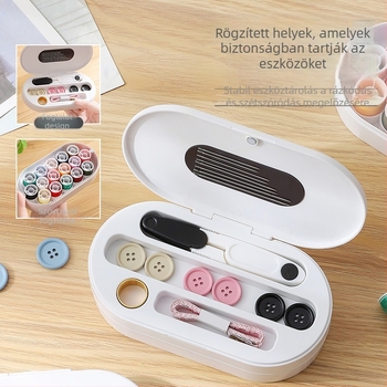 Mágneses tű- és cérnadi doboz, hordozható zseb-stílus, 84 db-os készlet, ABS + mágnes + ragasztó mágneses lemez