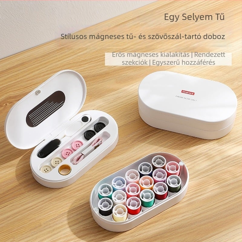 Mágneses tű- és cérnadi doboz, hordozható zseb-stílus, 84 db-os készlet, ABS + mágnes + ragasztó mágneses lemez