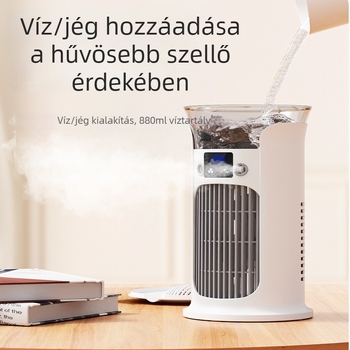 USB asztali levegőhűtő permetező funkcióval, 3-lapátos DC kefés motor, 3 fokozatú légáram, csendes működés <36 dB, 3.7V 5W