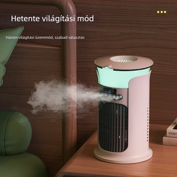USB asztali levegőhűtő permetező funkcióval, 3-lapátos DC kefés motor, 3 fokozatú légáram, csendes működés <36 dB, 3.7V 5W