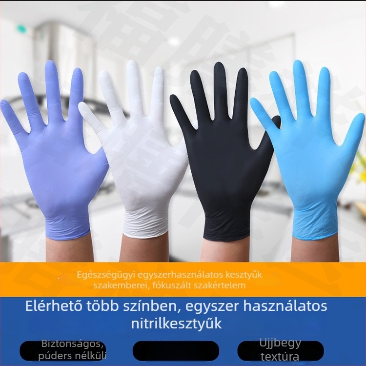 Egyszer használatos nitril kesztyűk, vastagított kivitelben, olajálló és sav-bázis ellenálló, tetoválás, szépségszalon, fodrászat és mechanikai karbantartás céljára