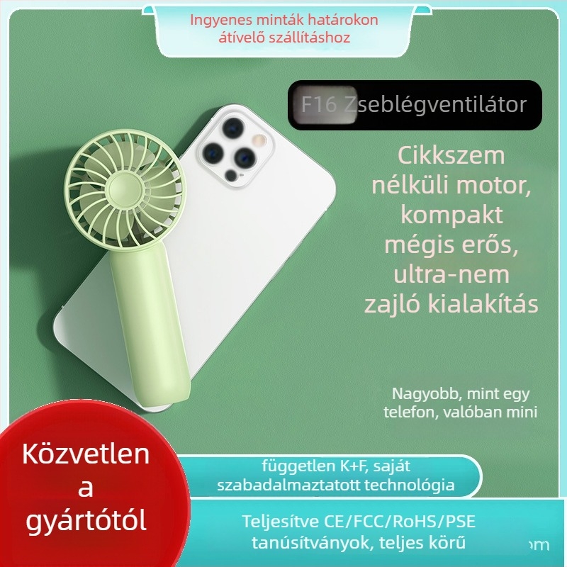 Kézi mini USB zsebbe illő ventilátor, brushless motor, 1200–2000 mAh akkumulátor, 3 sebesség, csendes működés