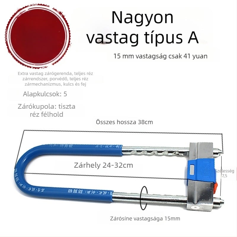 Ü-alakú üvegajtó zár, meghosszabbított kivitel, dupla nyílású csúszóajtóhoz, lopás elleni zár, cinkötvözet, modell 1, új kínai stílus, irodai és üzlethelyiségi használatra