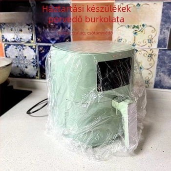 Egyszer használatos porvédő sapka univerzális típusú konyhai légsütőhöz, átlátszó, elasztikus pánttal, két darabos készlet, -60°C–140°C hőállóság