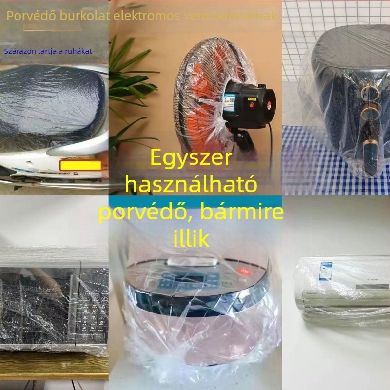 Egyszer használatos porvédő sapka univerzális típusú konyhai légsütőhöz, átlátszó, elasztikus pánttal, két darabos készlet, -60°C–140°C hőállóság