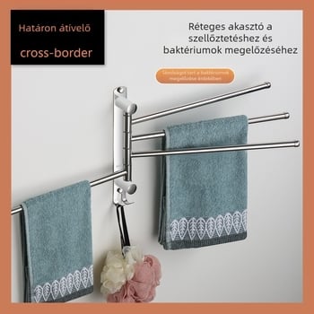Rozsdamentes acél törölközőtartó, forgó, fúrás nélkül, többfunkciós, összecsukható tároló, teherbírás 10 kg