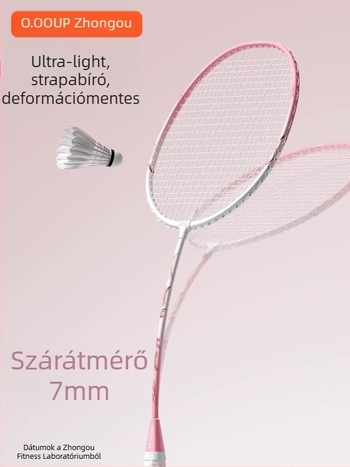 Badminton ütő készlet, vasötvözet váz, nejlon húrok, súly 95–100 g, nyelet G5, típus: egyenes