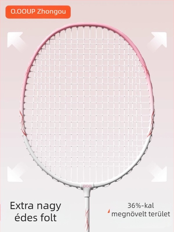 Badminton ütő készlet, vasötvözet váz, nejlon húrok, súly 95–100 g, nyelet G5, típus: egyenes