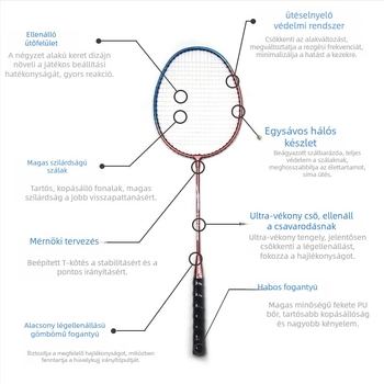 Rex 506 tollaslabdaütő, 2 darab, keret ferroötvözet, nylon húrok, tömeg 95-100 g, nyél vastagsága G4