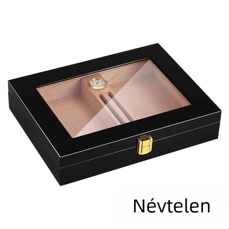 HANNICOOK cédrus dohány humidor doboz – mini hordozható tok skylight ablakkal, pianó-lakkozott felület, logó nyomtatás, testreszabás, világos luxus stílus