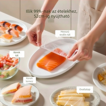 Egyszer használatos, akasztós fedővel ellátott frissítő fóliatároló tok – PE anyag, háztartási használat, 60 db