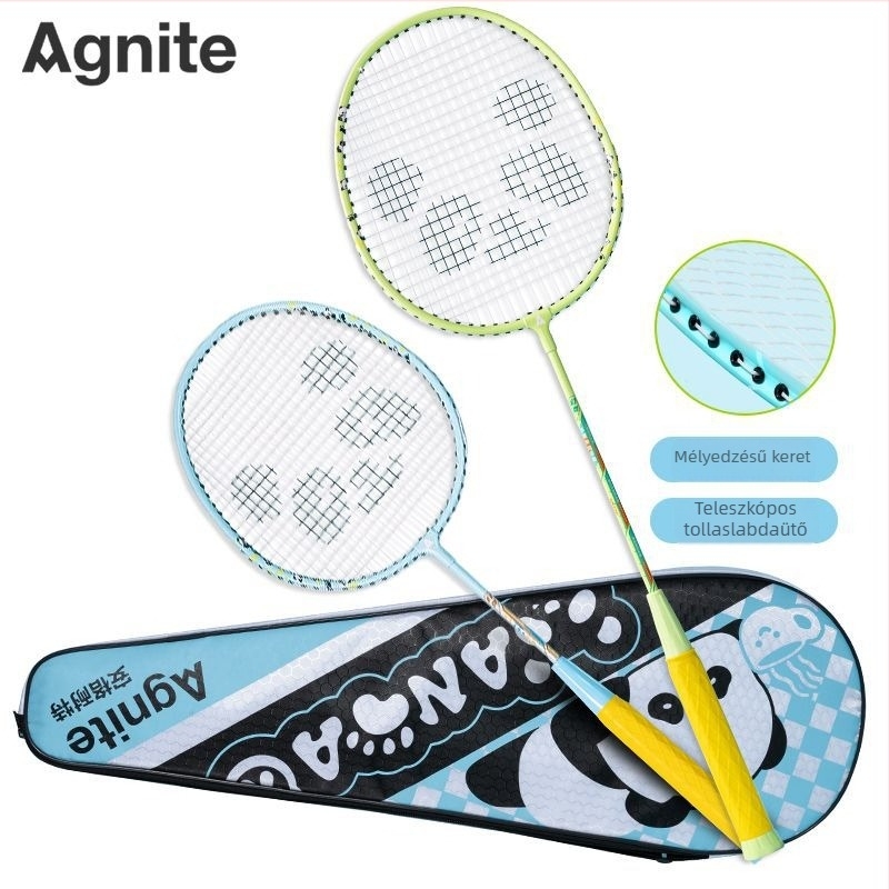 Badminton ütő teleszkópos állítással és megosztott kivitelben, keret vasötvözetből, hossz 665 mm, magas rugalmasságú tollszálak