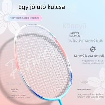 WITESS tollaslabdaütő, karbonszálas váz, 80–84 g, nylon húrok, egyenes nyél, G5 markolat, alkalmas tollaslabdához és tenishez, edzés