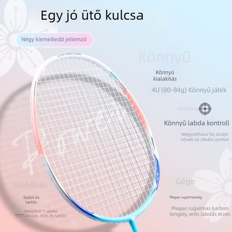 WITESS tollaslabdaütő, karbonszálas váz, 80–84 g, nylon húrok, egyenes nyél, G5 markolat, alkalmas tollaslabdához és tenishez, edzés