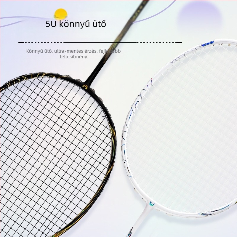 Badminton ütő nőknek és férfiaknak, karbon szálas váz, tömeg 80–84 g, markolat vastagsága G4, közvetlen ütés, nylon húrok
