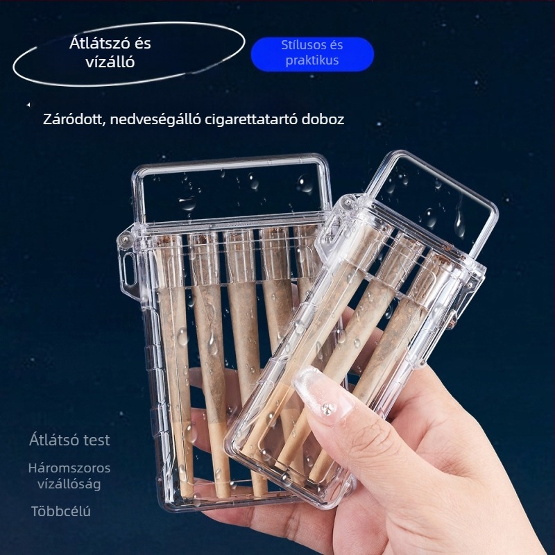 Cigarettatartó tok, átlátszó, nedvességálló, 5 rekesszel, műanyagból, logónyomás elérhető