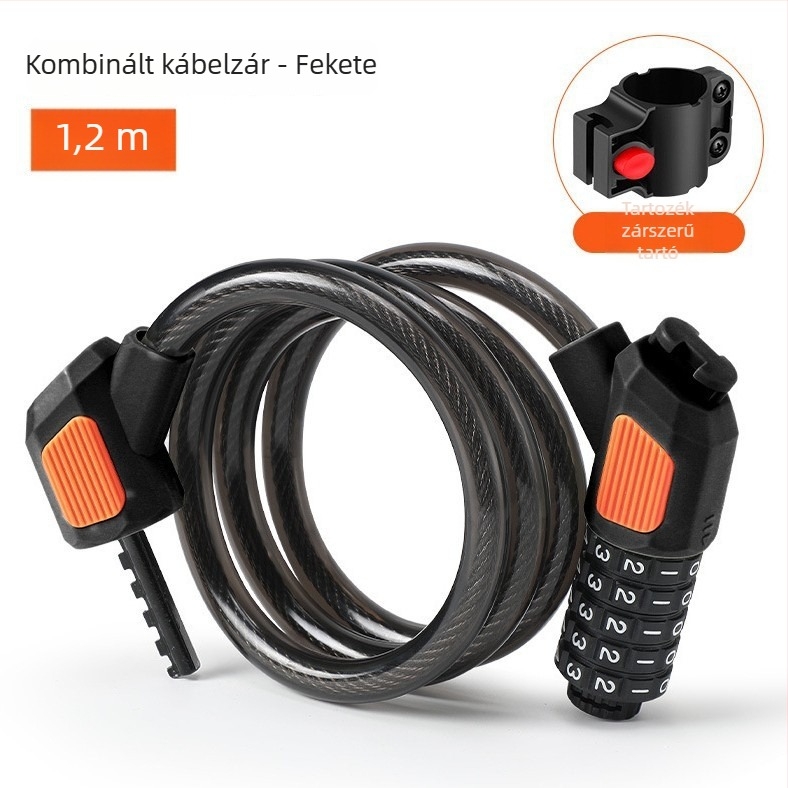 Öt számjegyű kerékpárzár JOHORSE CB-11028, acélkábel, általános használat, súly 500 g