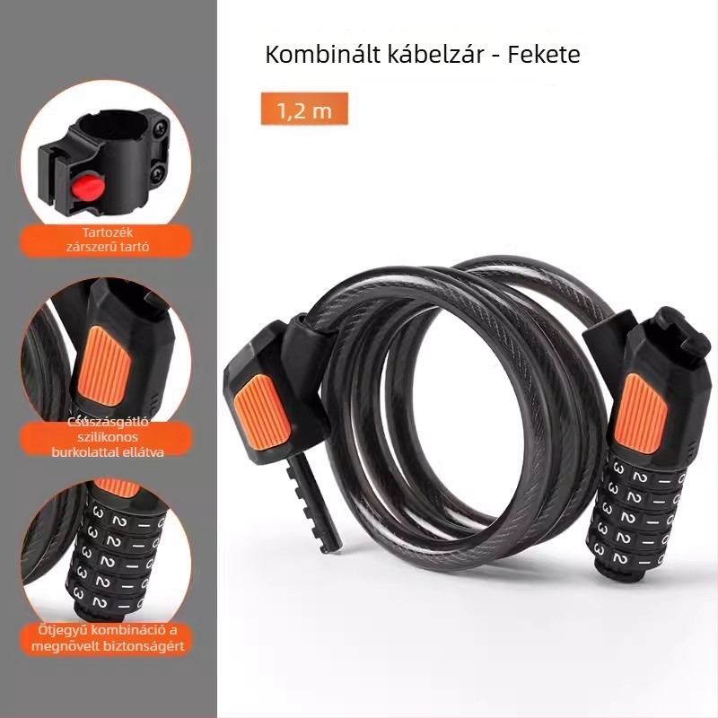 Öt számjegyű kerékpárzár JOHORSE CB-11028, acélkábel, általános használat, súly 500 g