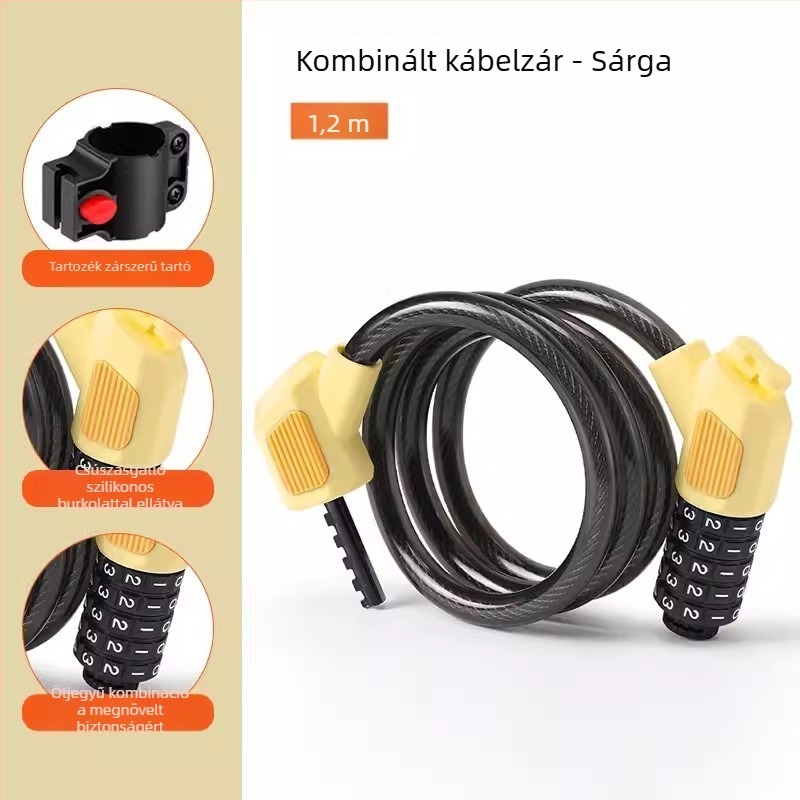 Öt számjegyű kerékpárzár JOHORSE CB-11028, acélkábel, általános használat, súly 500 g