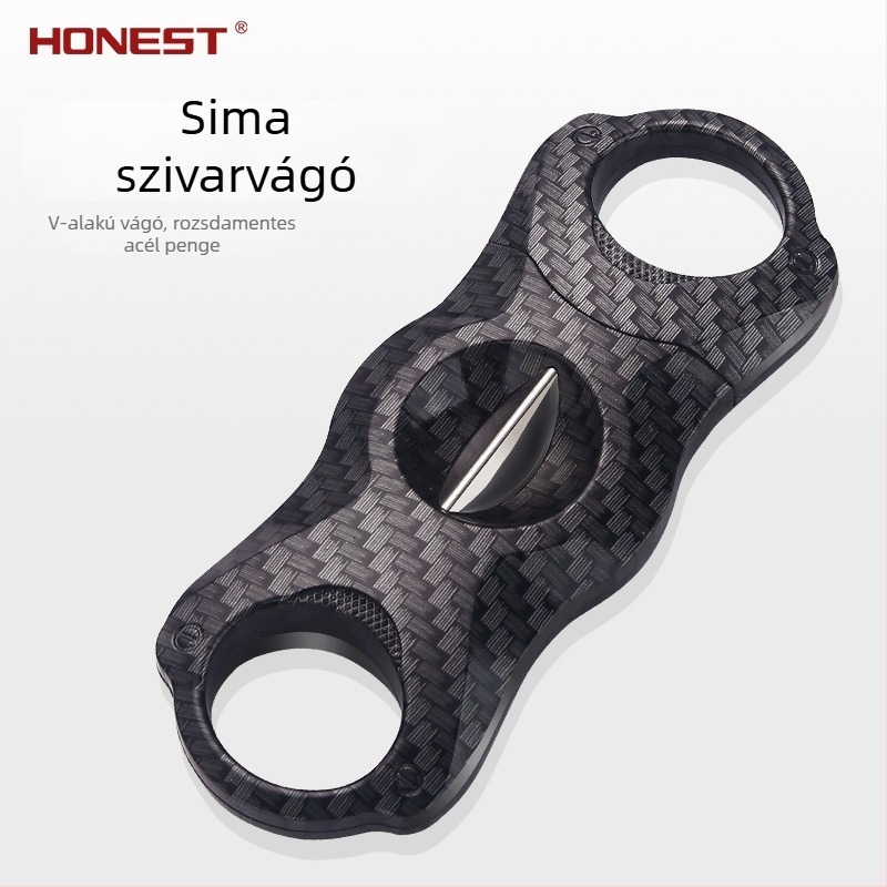 Szivarolló, kettős élű, rozsdamentes acélból, szénszálas felülettel, Hong Lin márka, kézi működtetés