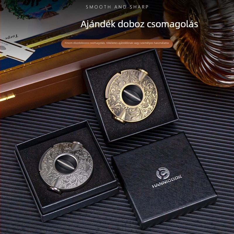 HANNICOOK Szivarvágó olló - Három az egyben: V-formájú pengével készült szivarszárny, cinkötvözet + rozsdamentes acél, félautomata lyukasztó, testreszabható