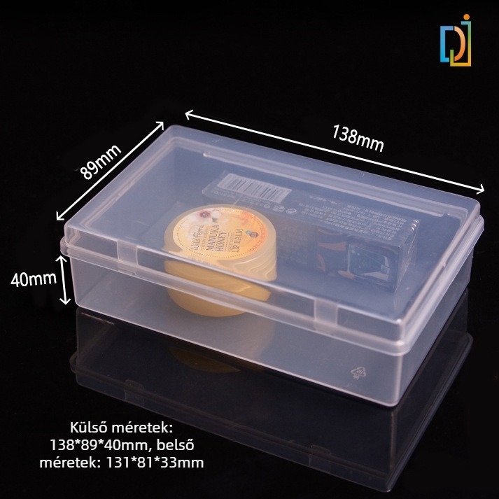 Átlátszó PP műanyag tároló doboz snap zárással, ideális papírkapcsok és varrókészlet számára