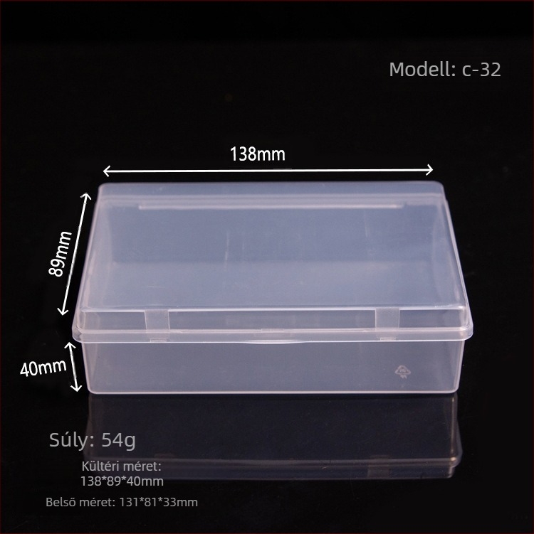 Átlátszó PP műanyag tároló doboz snap zárással, ideális papírkapcsok és varrókészlet számára