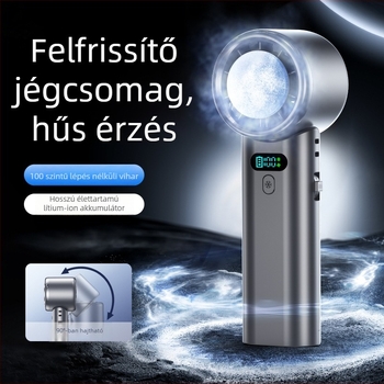 Kézibes ventilátor kültéri használatra jégfedő hűtéssel, USB újratölthető, összecsukható függő kialakítás, 100 sebességfokozat, beépített 4000–6000 mAh akkumulátor