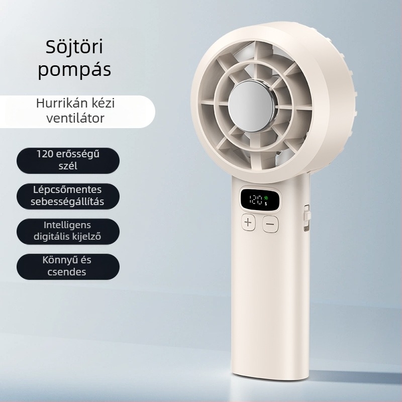 Kézi ventilátor, 120 sebességfokozat, brushless motor, beépített 1200–2000 mAh akkumulátor, USB tápegység