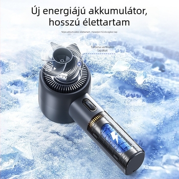 Kézben tartható ventilátor digitális kijelzővel, 100 lépésmentes sebességszabályozás, beépített akkumulátor és brushless motor