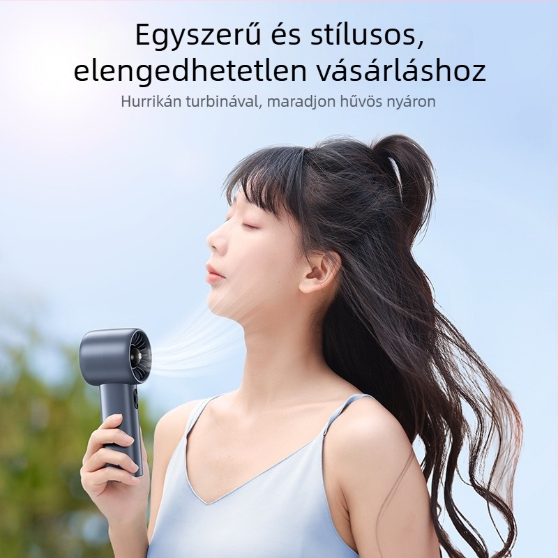 Kézben tartható ventilátor digitális kijelzővel, 100 lépésmentes sebességszabályozás, beépített akkumulátor és brushless motor