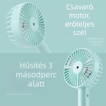 Kézben tartható USB-s ködösítő ventilátor – 3 sebesség, brushless motor, cserélhető 1000–1200mAh akkumulátor