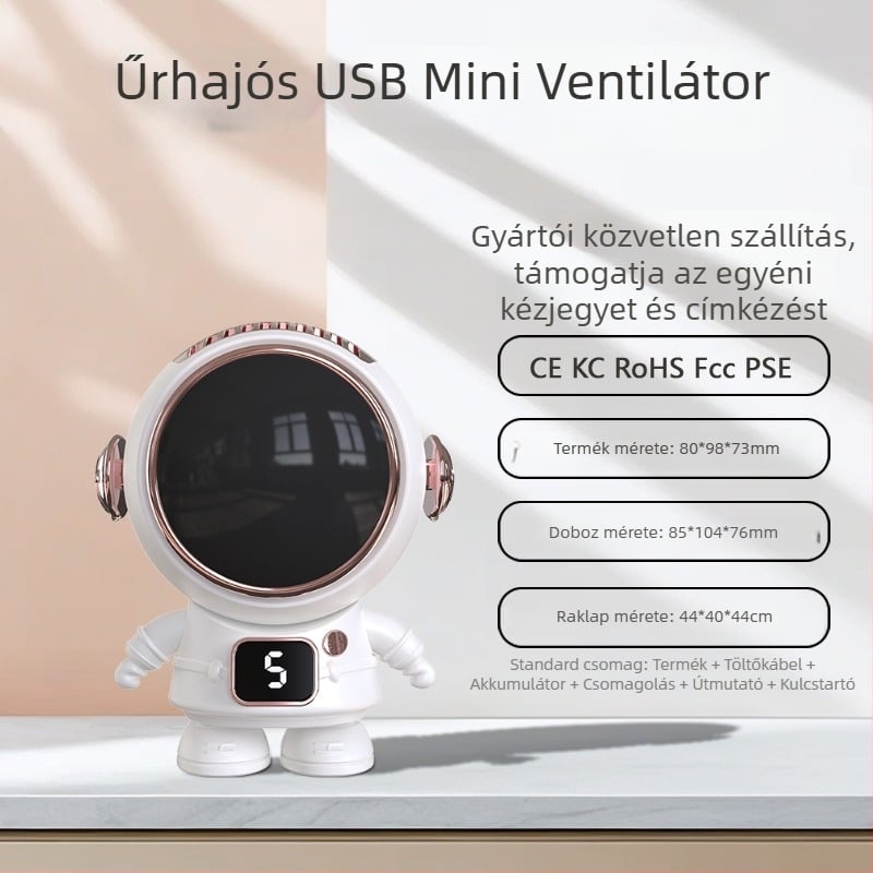 Nyakba akasztható mini ventilátor személyre szabható logóval és rajzfilm-dizájnnal, USB töltés, 5V 4.5W, 5 sebességfokozat, beépített 800–1000 mAh akkumulátor