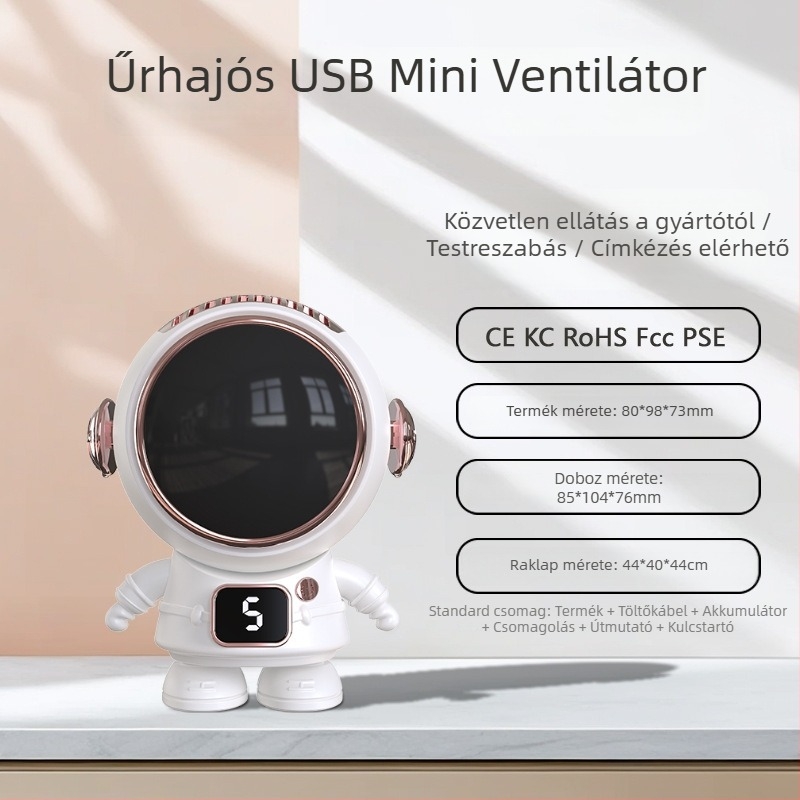 Nyakba akasztható mini ventilátor személyre szabható logóval és rajzfilm-dizájnnal, USB töltés, 5V 4.5W, 5 sebességfokozat, beépített 800–1000 mAh akkumulátor