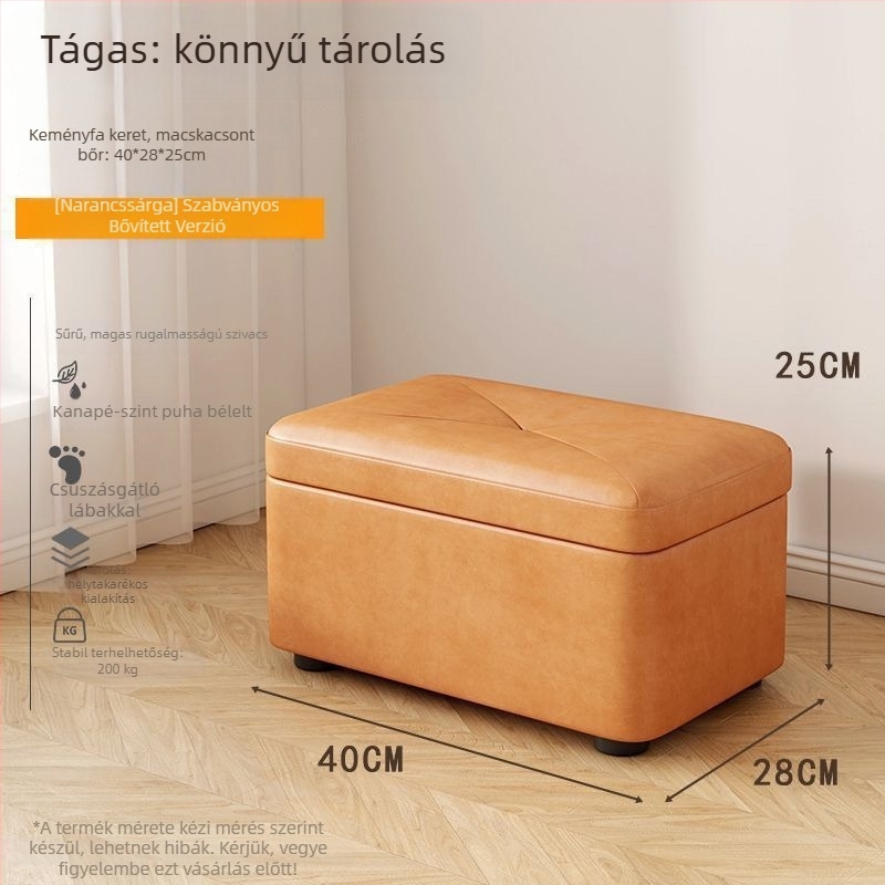 Cipő tároló ülőke, bőr felület, téglalap alakú, fibreboard konstrukció, teherbírás 150 kg, 12 L tárolókapacitás