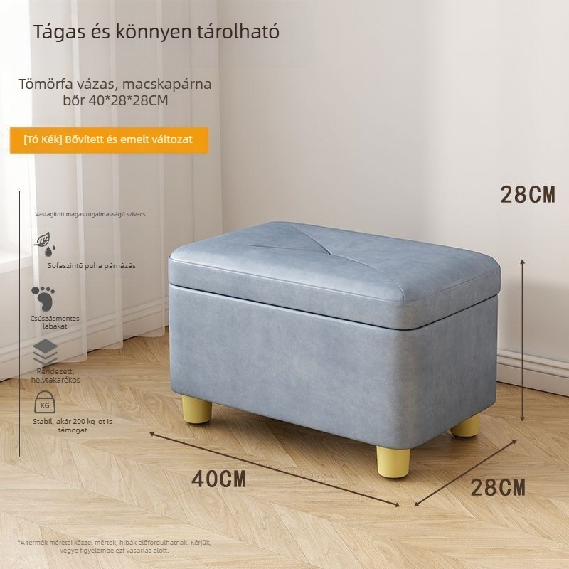 Cipő tároló ülőke, bőr felület, téglalap alakú, fibreboard konstrukció, teherbírás 150 kg, 12 L tárolókapacitás