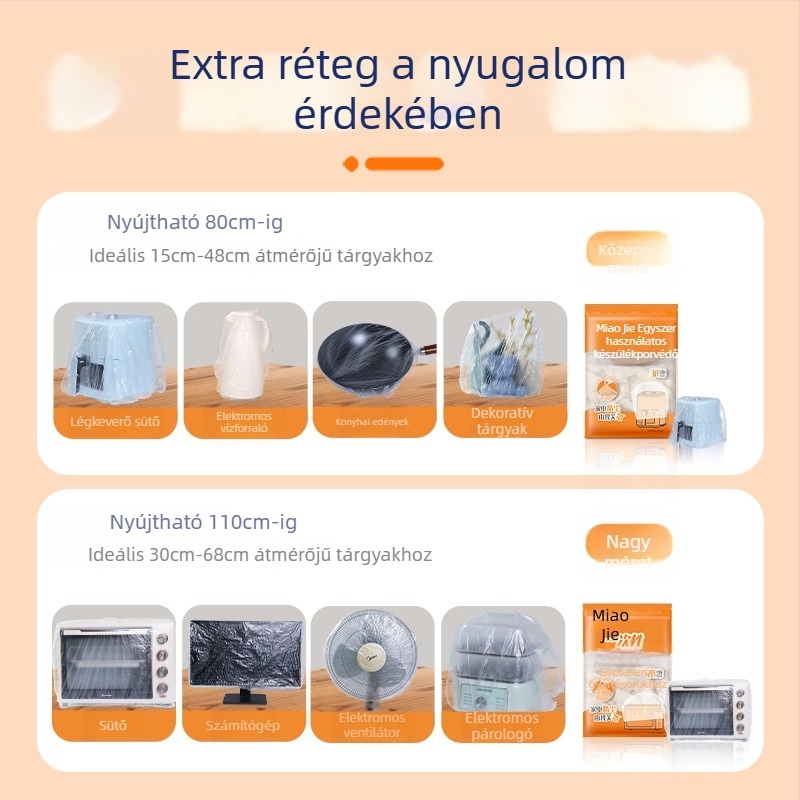 Miaojie Tömörített Egyszerhasználatos Porvédő Fedél Házimozdulatokhoz, PE/Polietilen, Többfunkciós, Alkalmas Rizsfőzőhöz és Mikrohullámú Sütőhöz