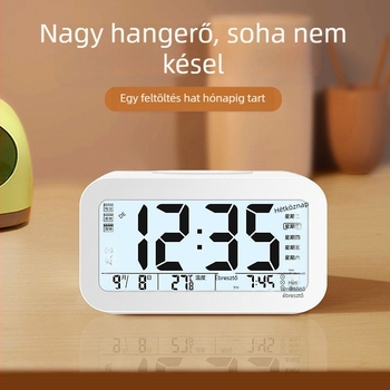Diákoknak szánt ébresztőóra éjjeli fénnyel, minimalista modern dizájn, egylapos kijelző, elemmel működő, műanyag ház