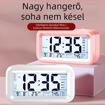 Diákoknak szánt ébresztőóra éjjeli fénnyel, minimalista modern dizájn, egylapos kijelző, elemmel működő, műanyag ház