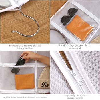 Nem szőtt anyagból készült ruhazsák, vízálló, akasztóval és átlátszó kivitelben a ruhák tárolására