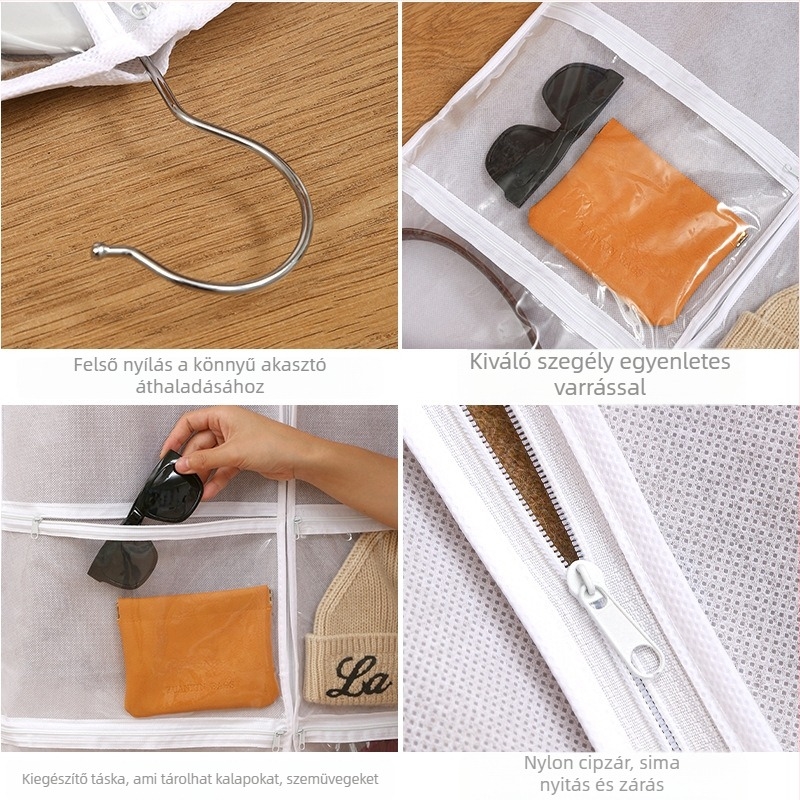 Nem szőtt anyagból készült ruhazsák, vízálló, akasztóval és átlátszó kivitelben a ruhák tárolására