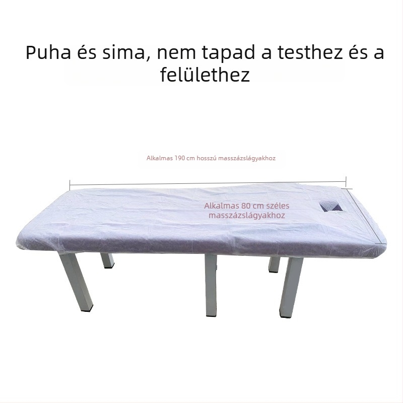 Egyszer használatos masszázságy lepedő arcnyílással, légáteresztő nem szőtt anyagból, olaj- és szennyeződésálló, vastagított