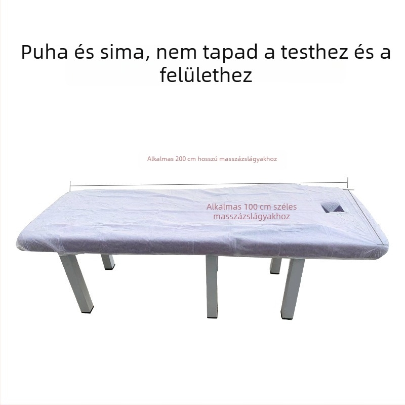 Egyszer használatos masszázságy lepedő arcnyílással, légáteresztő nem szőtt anyagból, olaj- és szennyeződésálló, vastagított