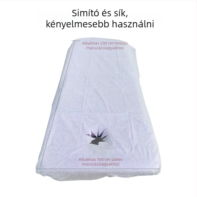 Egyszer használatos masszázságy lepedő arcnyílással, légáteresztő nem szőtt anyagból, olaj- és szennyeződésálló, vastagított