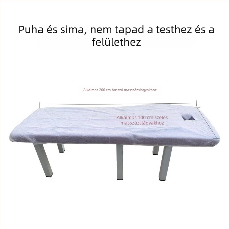 Egyszer használatos masszázságy lepedő arcnyílással, légáteresztő nem szőtt anyagból, olaj- és szennyeződésálló, vastagított