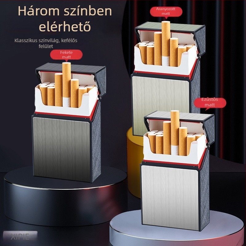 Alumínium cigarettatartó, 20 darabos kapacitás, felnyitható fedél, újrahasználható, logóval testreszabható – Suction Pie, minimalist stílus